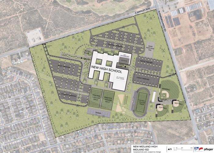 *proposed New Midland High School site plan, subject to change